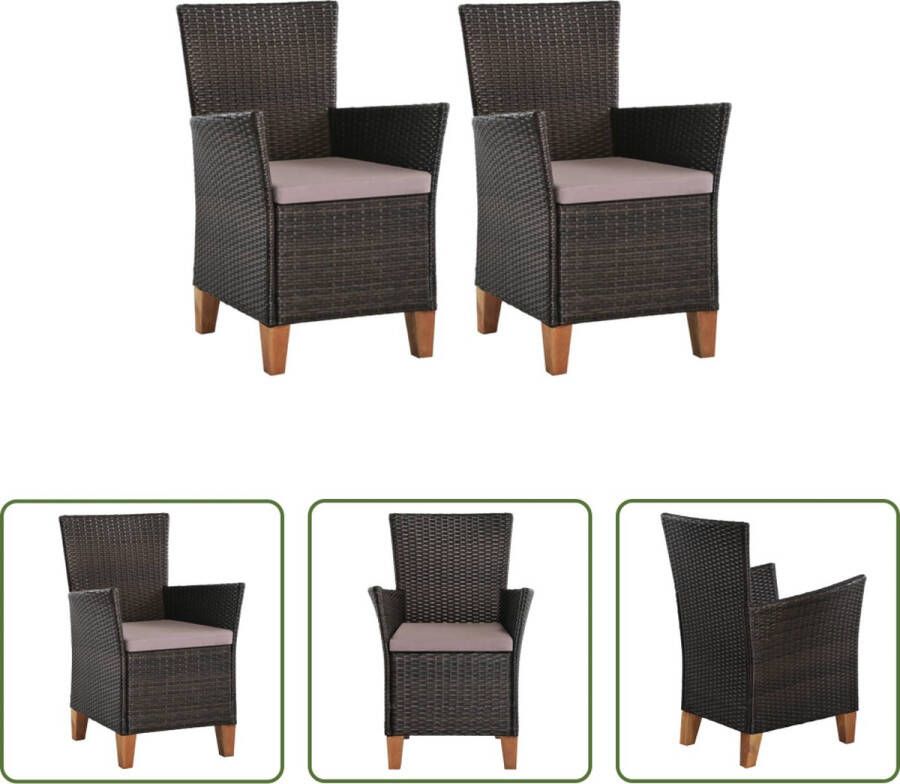 The Living Store Poly Rattan Armstoelen Set van 2 Bruin en Grijs 59 x 59 x 87.5 cm