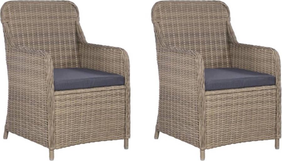 The Living Store Poly Rattan Armstoelen Set van 2 Bruin Donkergrijs 64x65x90 cm