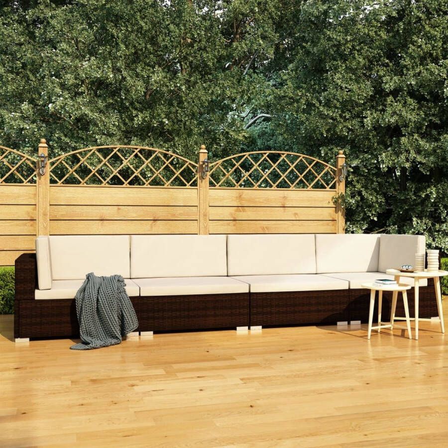 The Living Store Poly rattan bankenset Bruin en crèmewit 280 x 70 x 54 cm PE-rattan en gepoedercoat stalen frame