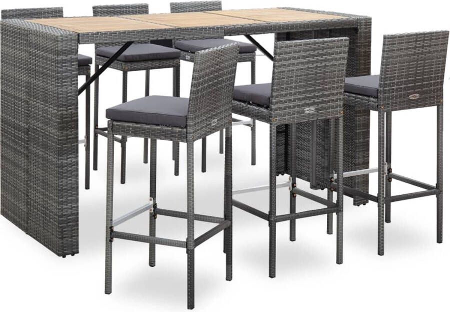 The Living Store Poly Rattan Barmeubelset Grijs 185 x 80 x 110 cm 6 x Barkruk 1 x Bartafel