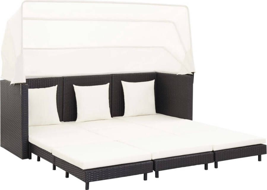 The Living Store Poly Rattan Bedbank Tuinmeubel 200x185x70 150 cm Zwart Crèmewit