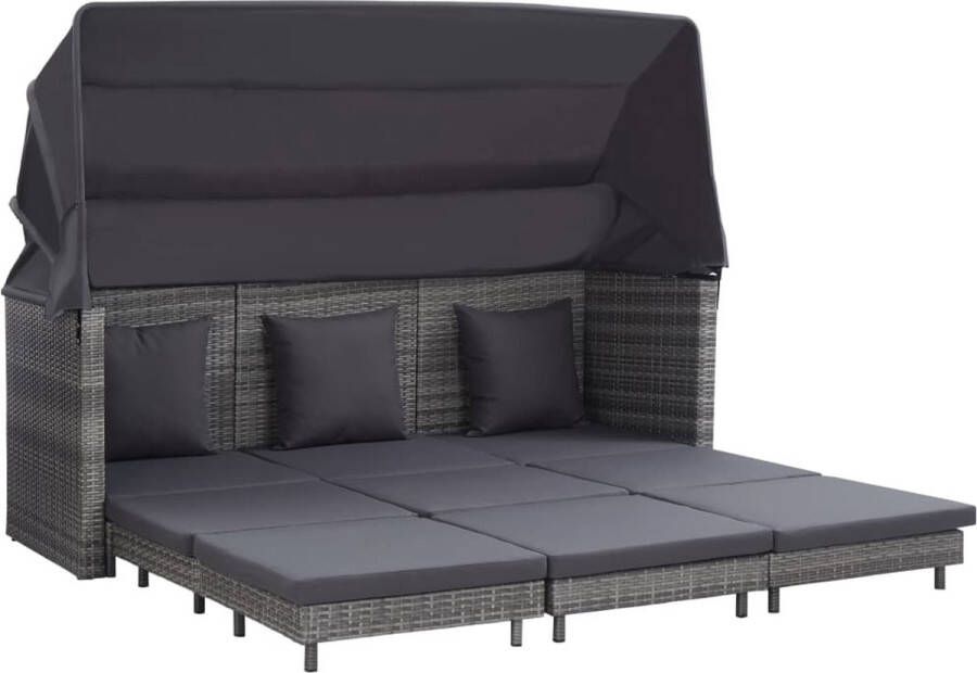 The Living Store Poly Rattan Bedbank Tuinmeubel 200x185x70 150cm Grijs PE-rattan Gepoedercoat staal