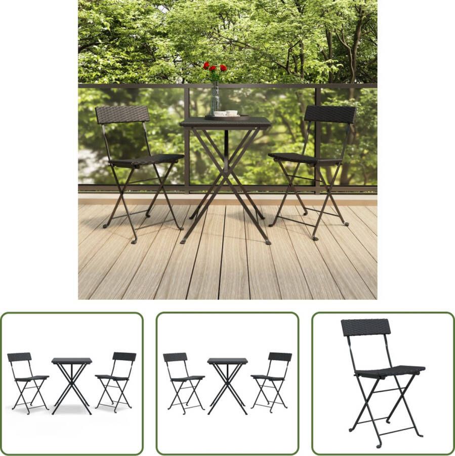 The Living Store Poly Rattan Inklapbare Bistroset 3-Delig Zwart Tuinmeubelen