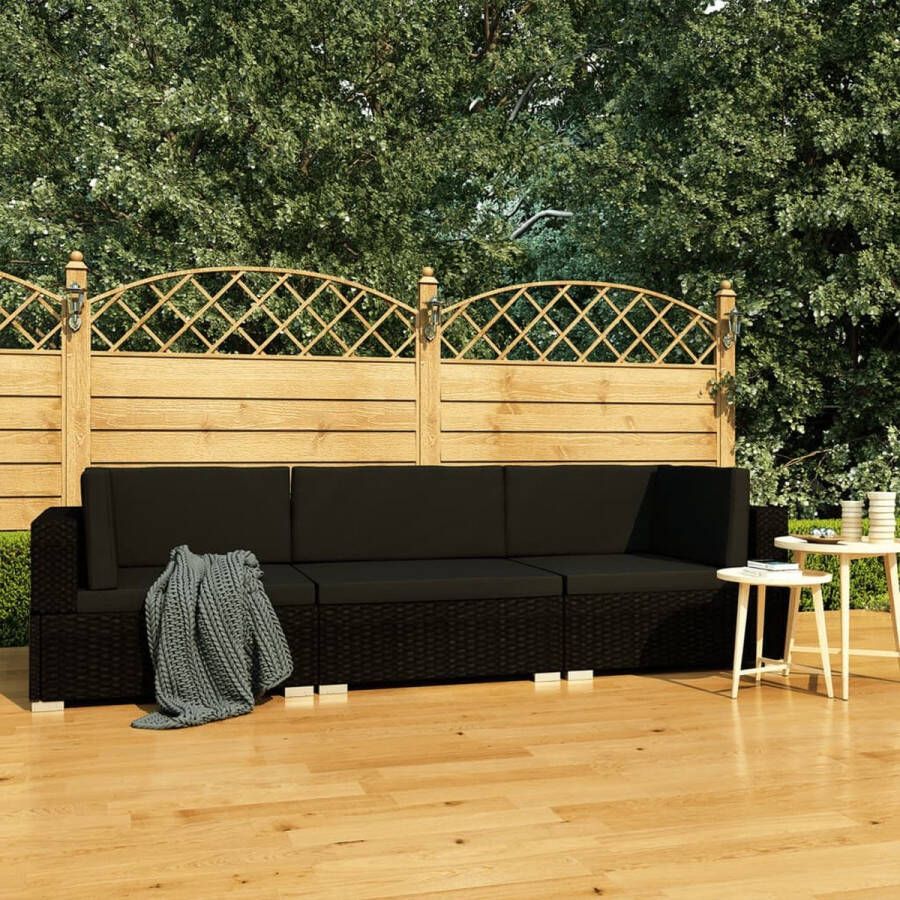 The Living Store Poly Rattan Loungebankenset Zwart 210 x 70 x 54 cm