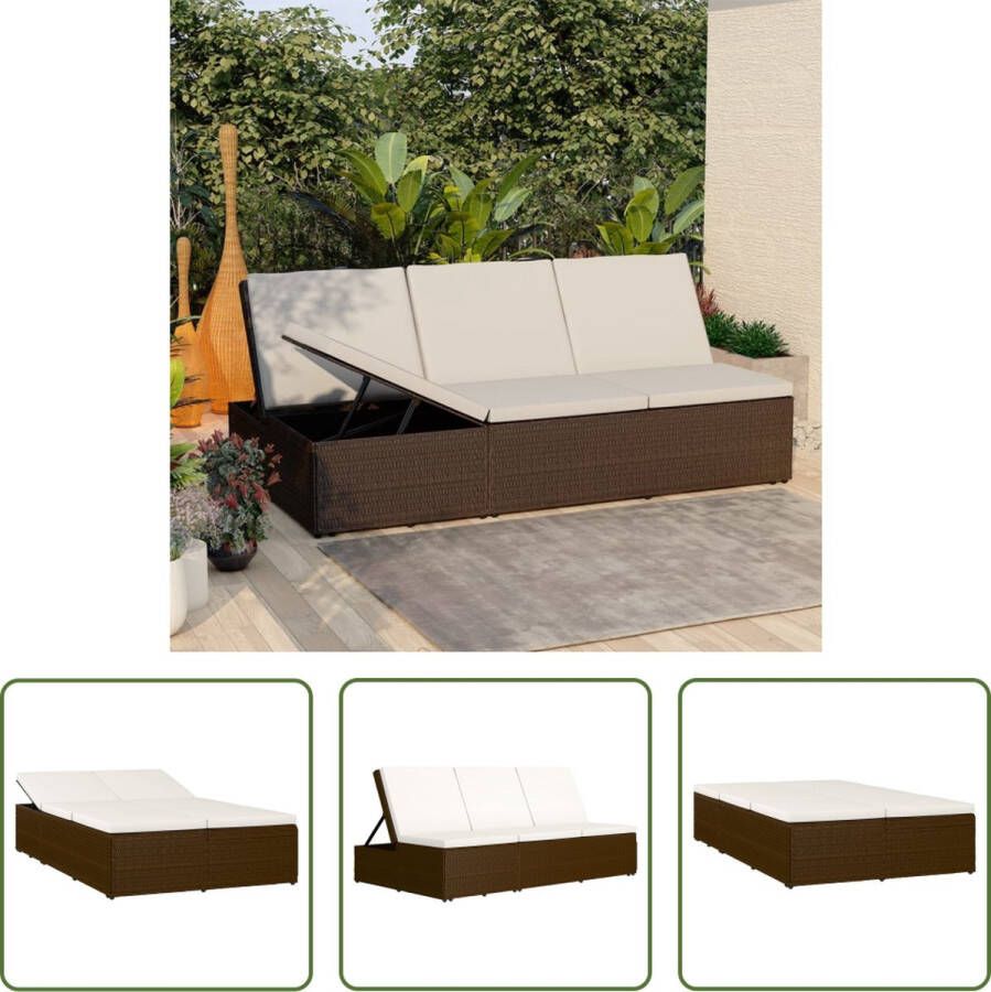 The Living Store poly rattan loungebed bank 2-in-1 bruin crèmewit 200x121x(30.5-67.5)cm verstelbare rugleuning