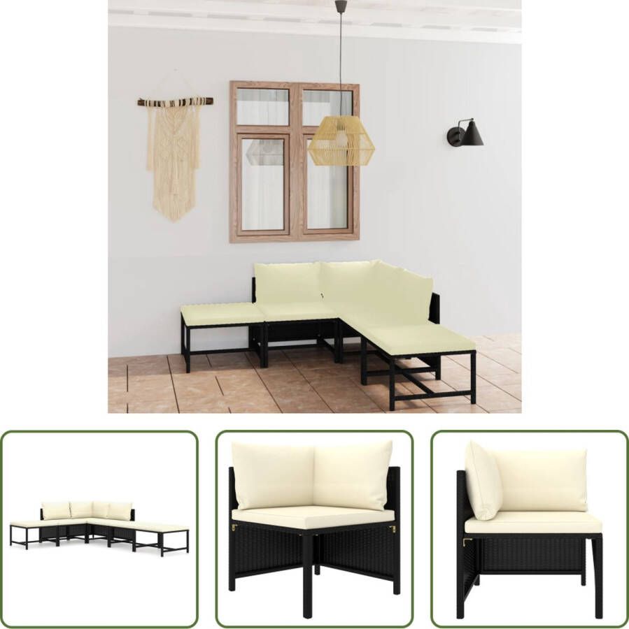 The Living Store Poly Rattan Loungeset Hoekbank 60x60x60 cm Middenbank 54x60x60 cm Voetenbankje 60x60x32 cm Zwart