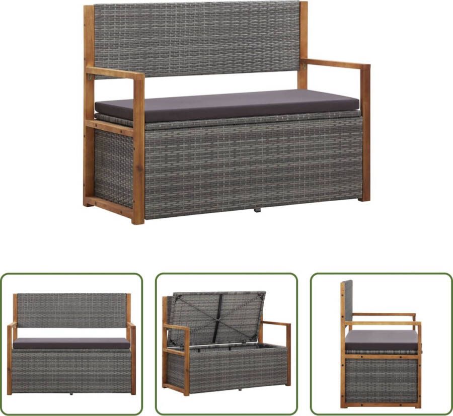 The Living Store Poly Rattan Opbergbank Grijs Donkergrijs 115x50x85 cm Met Opbergruimte