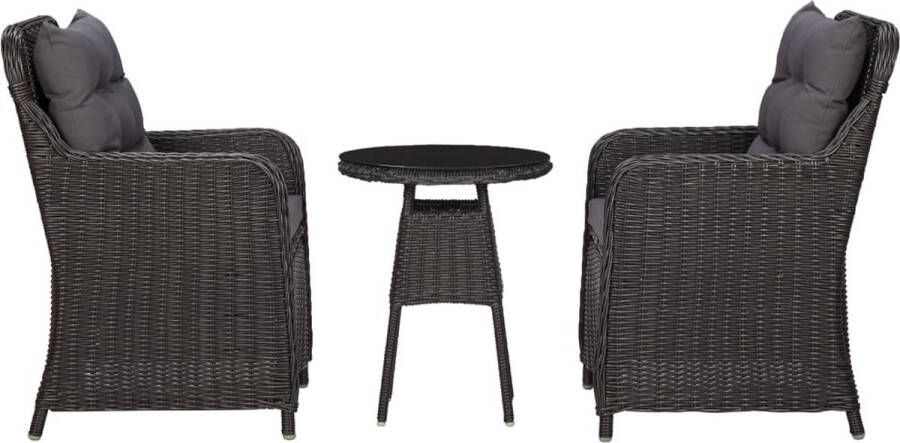 The Living Store poly rattan stoelenset zwart en donkergrijs stalen frame weerbestendig comfortabele zitkussens afneembare kussenhoezen