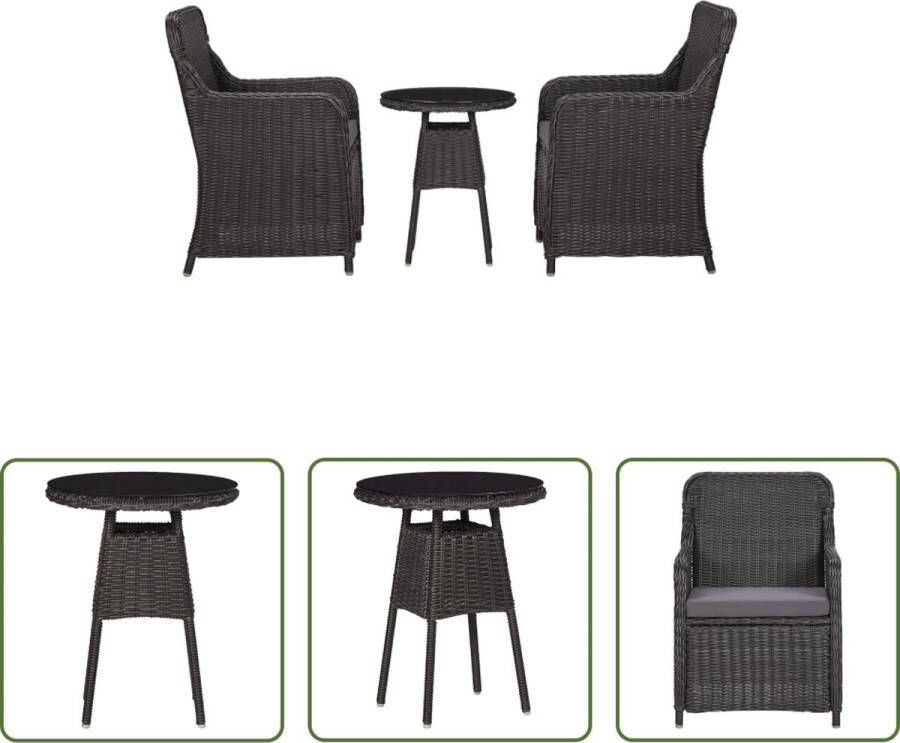 The Living Store Poly Rattan Stoelenset Zwart en Donkergrijs Stalen Frame Weerbestendig Inclusief Theetafel Afmetingen Stoel- 64 x 65 x 90 cm Afmetingen Tafel- 50 x 60 cm Dik Gevoerde Zitkussens Afneembare en Wasbare Kussenhoezen