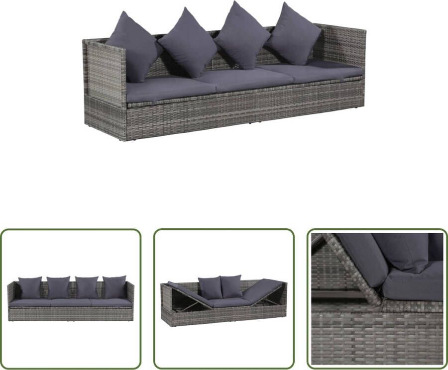 The Living Store Poly Rattan Tuinbed Ligbed 200 x 60 x 58 cm Grijs Verstelbaar