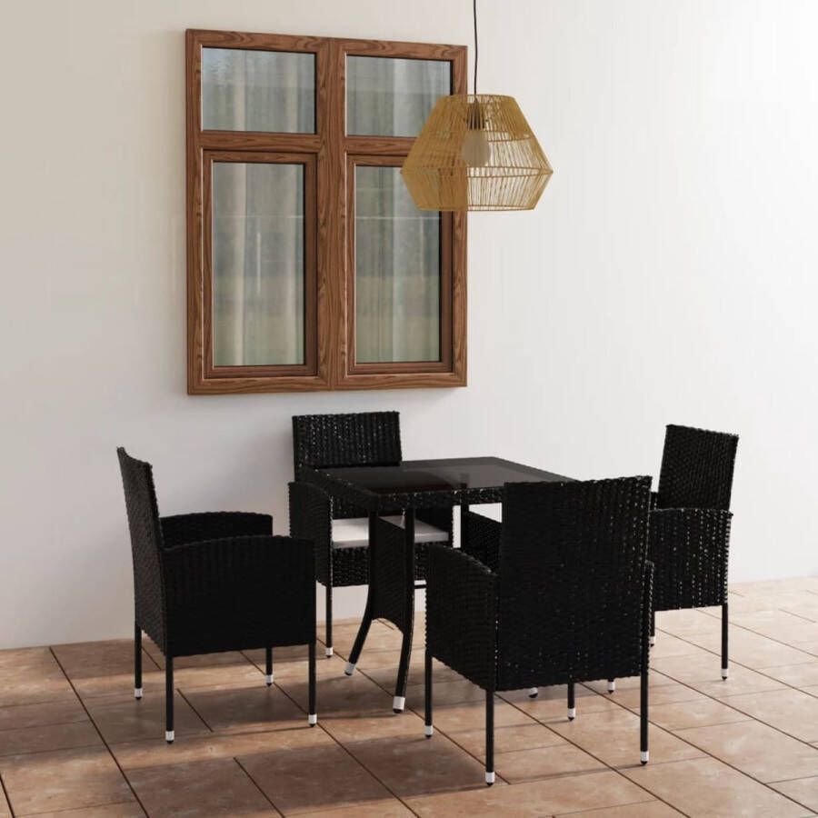 The Living Store Poly Rattan Tuinset 80 x 80 x 74 cm Zwart Eenvoudig te reinigen 4 x Stoel 4 x Zitkussen