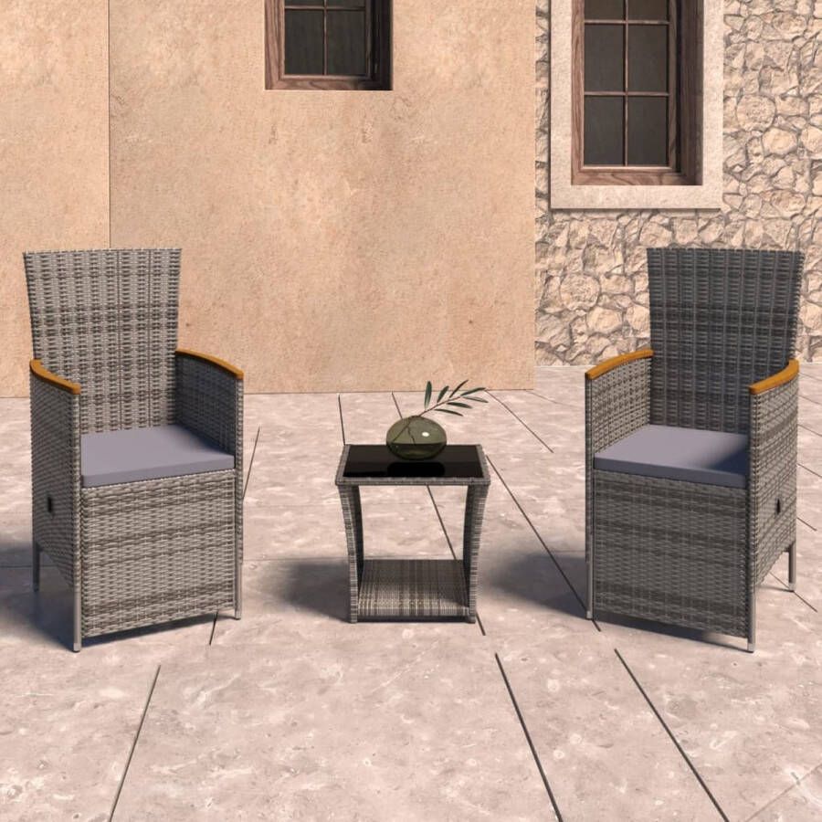 The Living Store Poly Rattan Tuinset Armstoelen en Tafel Waterbestendig PE-rattan Gepoedercoat Stalen Frames Glazen Blad Verstelbare Stoelen Lichtgewicht Constructie Inclusief Zitkussens