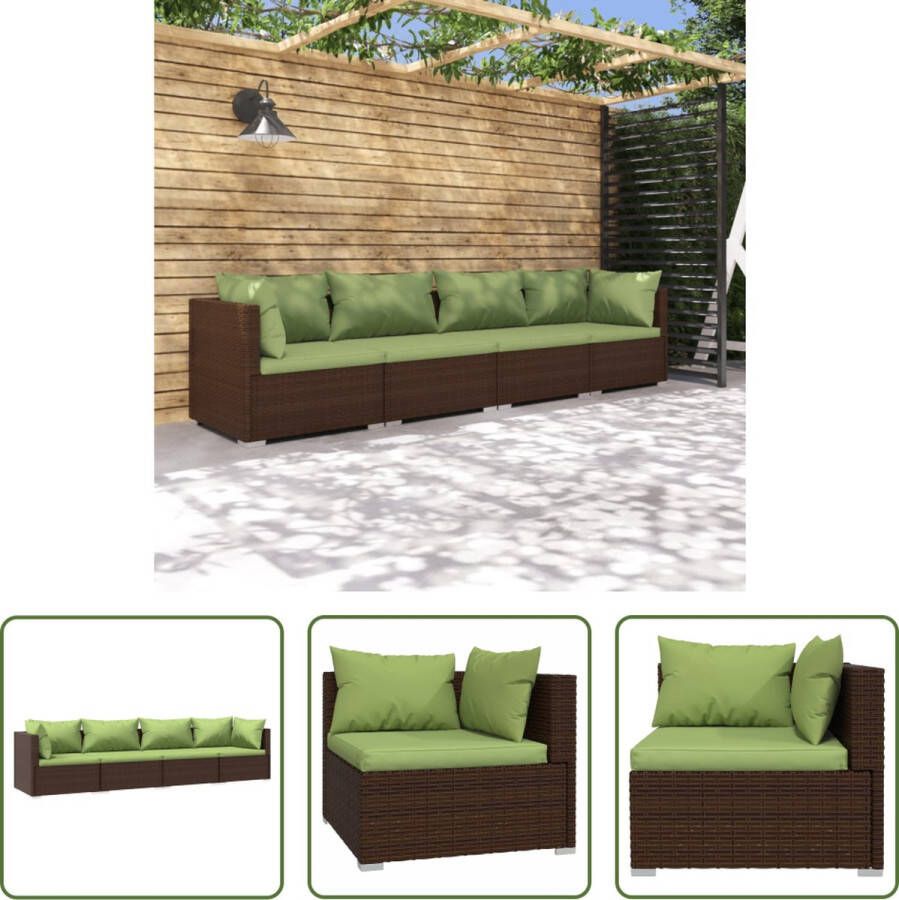 The Living Store Poly Rattan Tuinset Modulair Design Waterbestendig Staal Frame Comfortabele Kussens Bruin Groen Afmetingen- 70x70x60.5cm Levering bevat- 2x Middenbank 2x Hoekbank 4x Zitkussen 6x Rugkussen