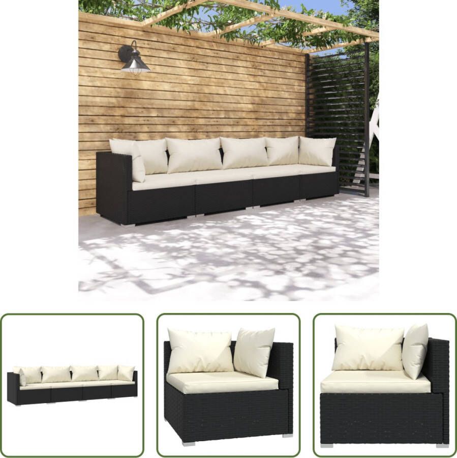 The Living Store Poly Rattan Tuinset Modulair Design Waterbestendig Stevig Frame Comfortabele Kussens Zwart Crème 70x70x60.5 cm Montage Vereist 2x Middenbank 2x Hoekbank 4x Zitkussen 6x Rugkussen