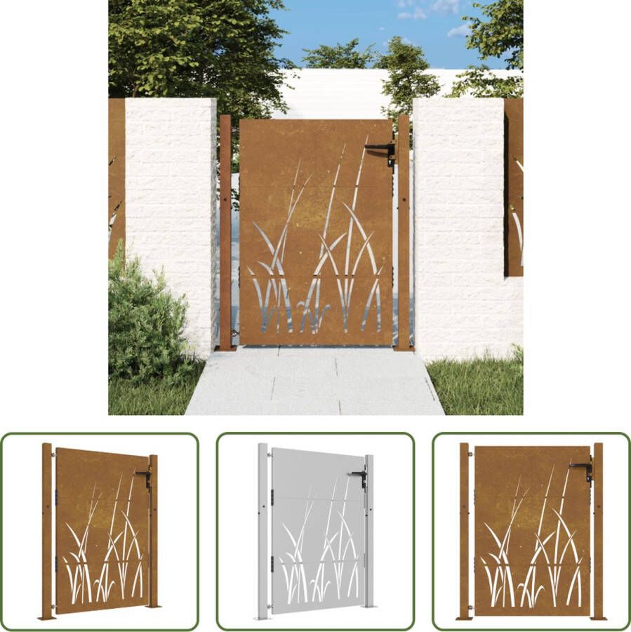 The Living Store Poort Cortenstaal Tuinaccessoire 105 x 130 cm Lasergesneden ontwerp Afsluitbaar systeem