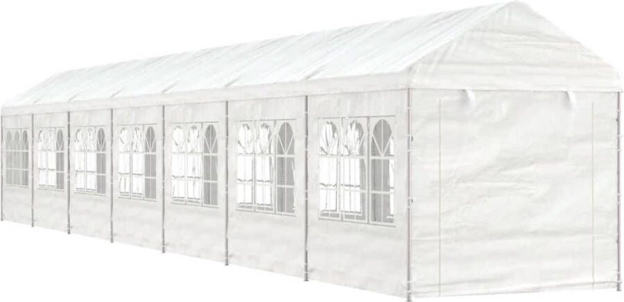 The Living Store Prieel 15.61 x 2.28 x 2.69 m UV-bestendig PE Stevig stalen frame 1 dak en 16 zijwanden Praktisch ontwerp Wit
