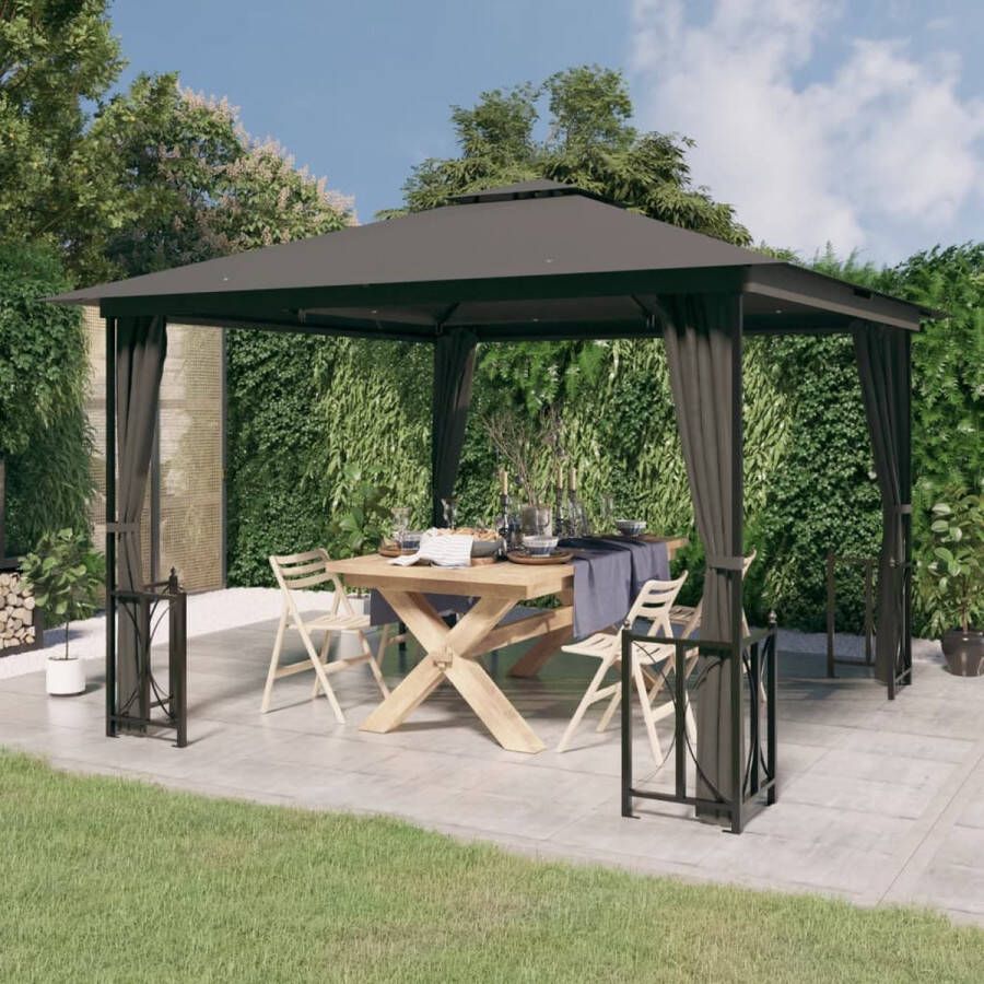 The Living Store Prieel Antraciet 3x3m Waterbestendig Dubbel dak Met zijwanden