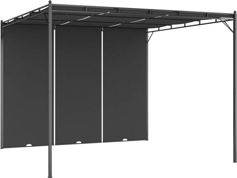 The Living Store Prieel Antraciet Stalen Frame 3x3x2.25m Zonnedak en Zijgordijn