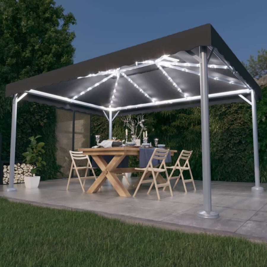 The Living Store Prieel Classic 400 x 300 x 270 cm antraciet met lichtslinger zonne-energie