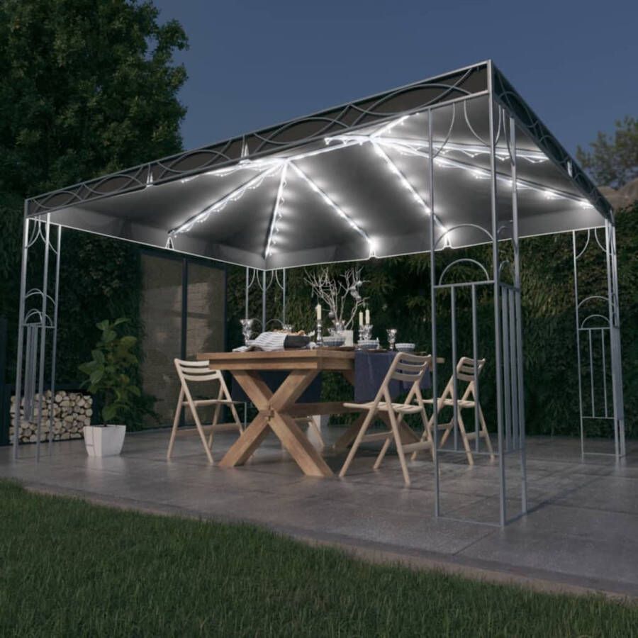 The Living Store Prieel Gazebo 400x300x270 cm Antraciet 100% polyester PA-coating Staal Incl Lichtslinger