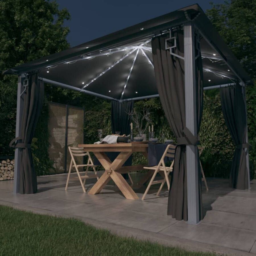 The Living Store Prieel Monterey Tuinpaviljoen 3x3m Antraciet Aluminium staal oxford Inclusief gordijnen