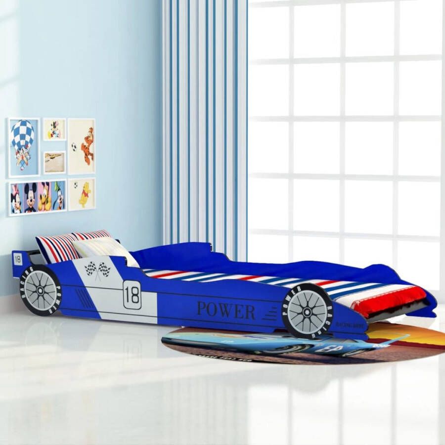 The Living Store Raceauto Kinderbed Blauw 225 x 94 x 38 cm Geschikt voor matras van 90 x 200 cm Vanaf 4 jaar MDF-frame en houten latten Eenvoudig te monteren