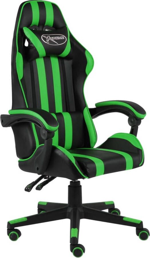 The Living Store Gamestoel Racestoel voor gamen of werken Zwart Groen 62 x 69cm Kunstleer Verstelbaar