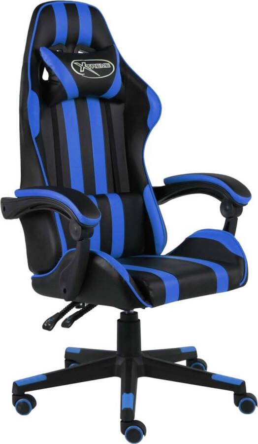 The Living Store Racestoel Luxe kunstleren gamingstoel Verstelbaar en comfortabel Blauw zwart 62 x 69 cm (B x D) Hoogte- 115-130 cm