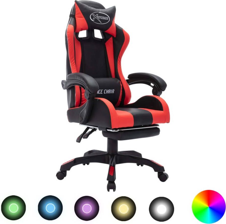 The Living Store Gamestoel Luxe Bureau- en Gamingstoelen 64 x 65 cm Verstelbaar LED Rood Zwart