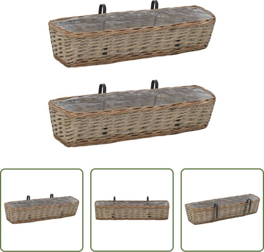 The Living Store Rattan Balkonbakken 80 x 20 x 15 cm Bruin Wicker en PE-voering