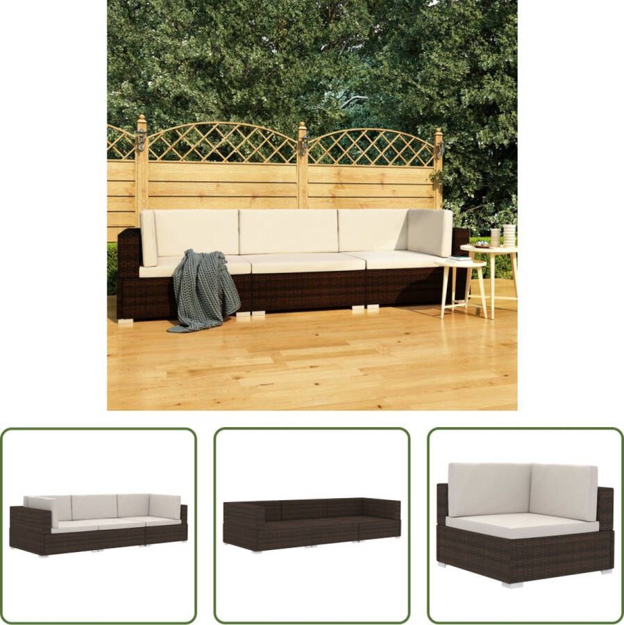 The Living Store Rattan Bankenset Bruin Crèmewit 210 x 70 x 54 cm PE-rattan Gepoedercoat stalen frame