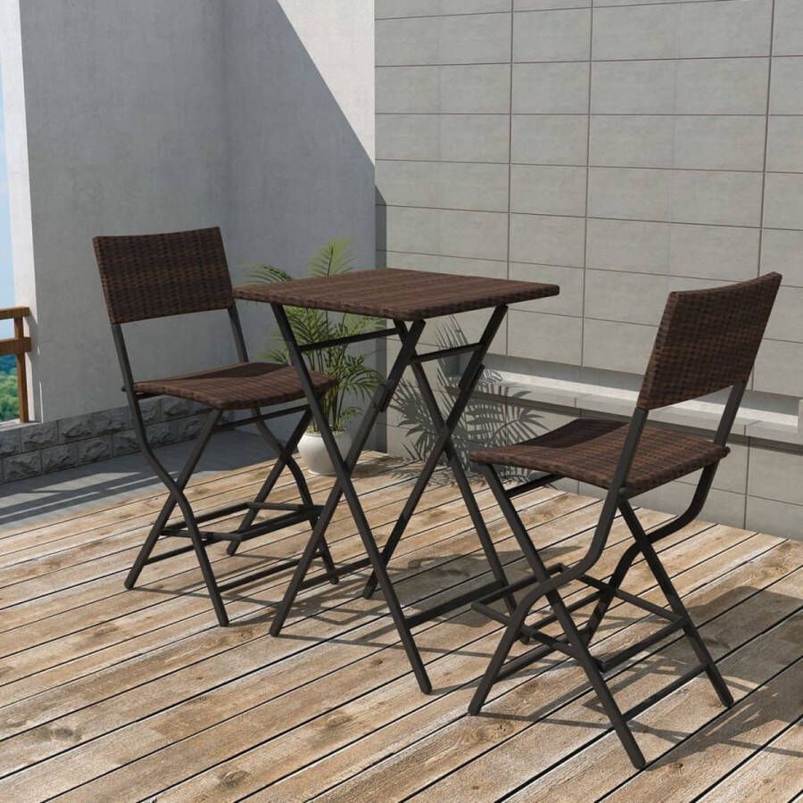 The Living Store Rattan Barset Bruin Bartafel 60x60x101 cm Stoel 46x58x105 cm Inklapbaar