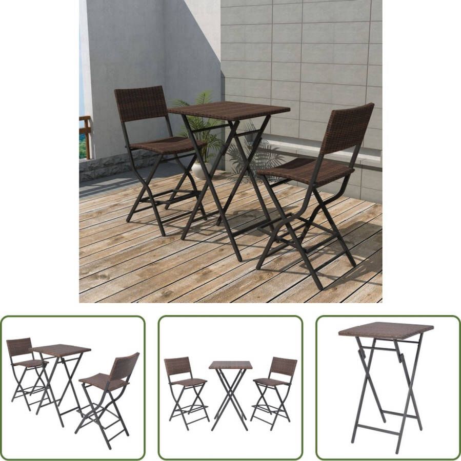 The Living Store Rattan Barset Bruin Bartafel 60x60x101 cm Stoel 46x58x105 cm Inklapbaar