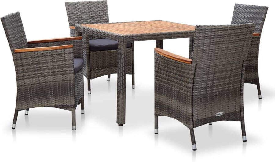 The Living Store Rattan Eethoek Grijs 90x90x75 cm Inclusief 4 stoelen en kussens