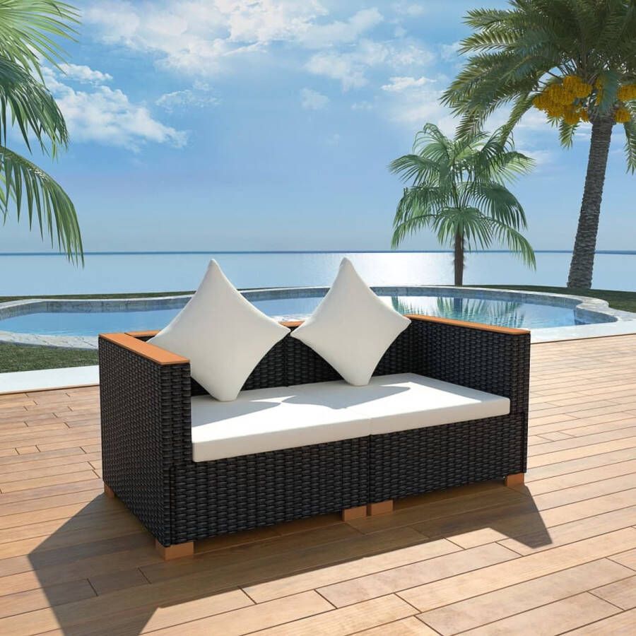 The Living Store Rattan Hoekbank Set Zwart Bruin PE Rattan Incl Kussens Modulair