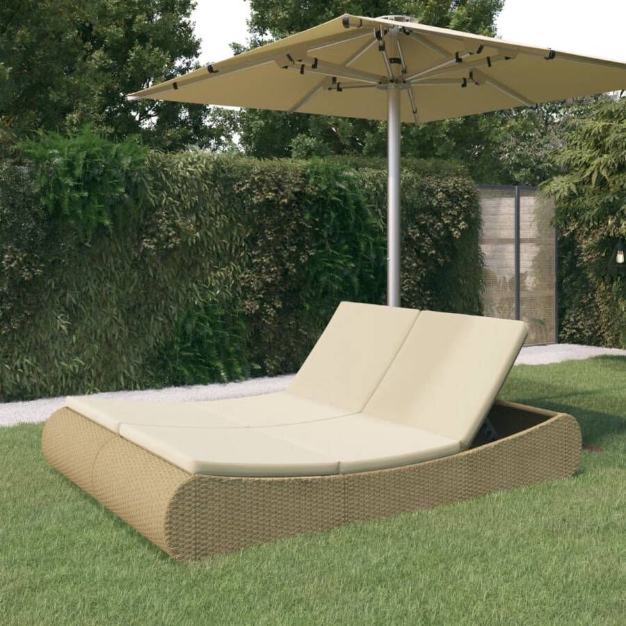 The Living Store Rattan Ligbed Luxe Grijs Beige 200x130x30cm Weerbestendig