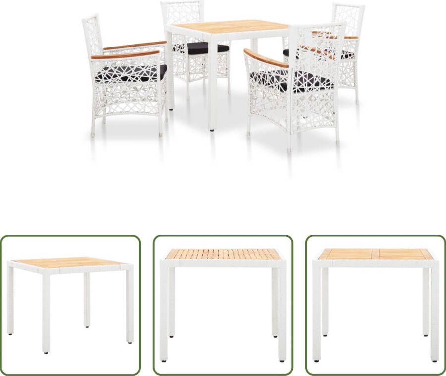 The Living Store Rattan Tuinset Eethoek 90 x 90 x 75 cm Naturel Wit Zwart PE Rattan Gepoedercoat Staal Acaciahout