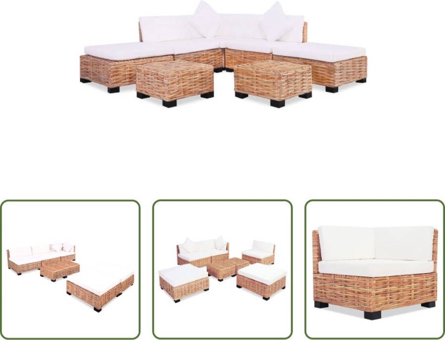 The Living Store Rattan Woonkamer Set Hoekbank 67x67x58cm Bruin Rattan Mahoniehouten Poten