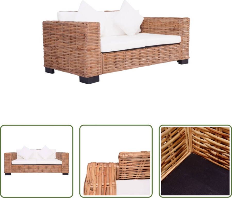 The Living Store Rattanbank tweezitsbank natuurlijk rattan 157x80x67 cm inclusief kussens