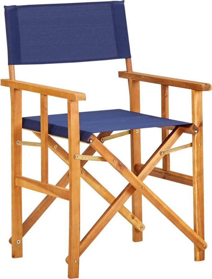 The Living Store Regisseursstoel Acacia Inklapbaar 55x56x88 cm Natuurlijke houtkleur en blauw