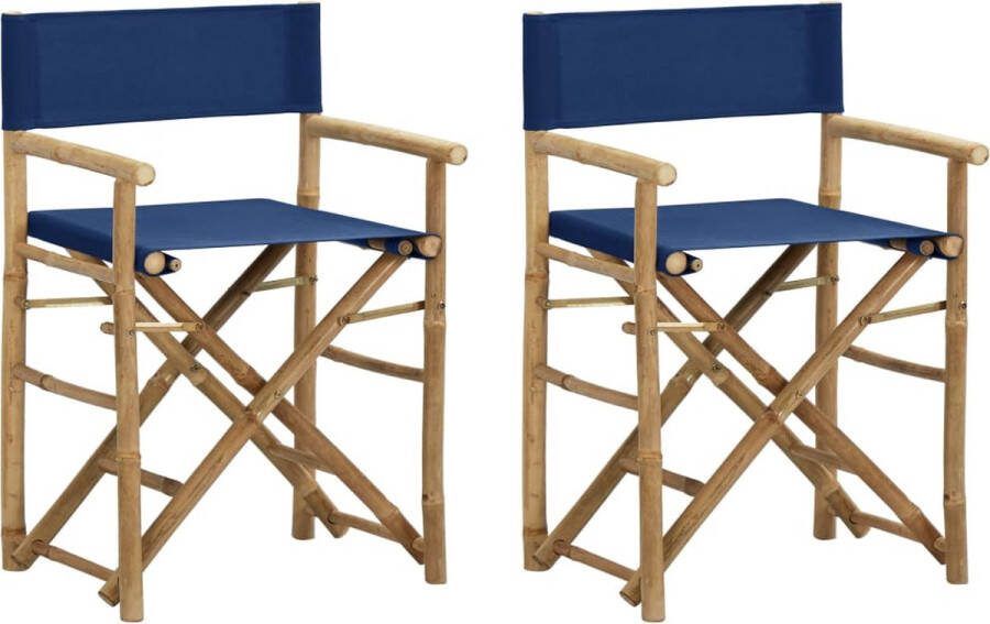 The Living Store Regisseursstoel Bamboe 60 x 45 x 88 cm Blauw stof