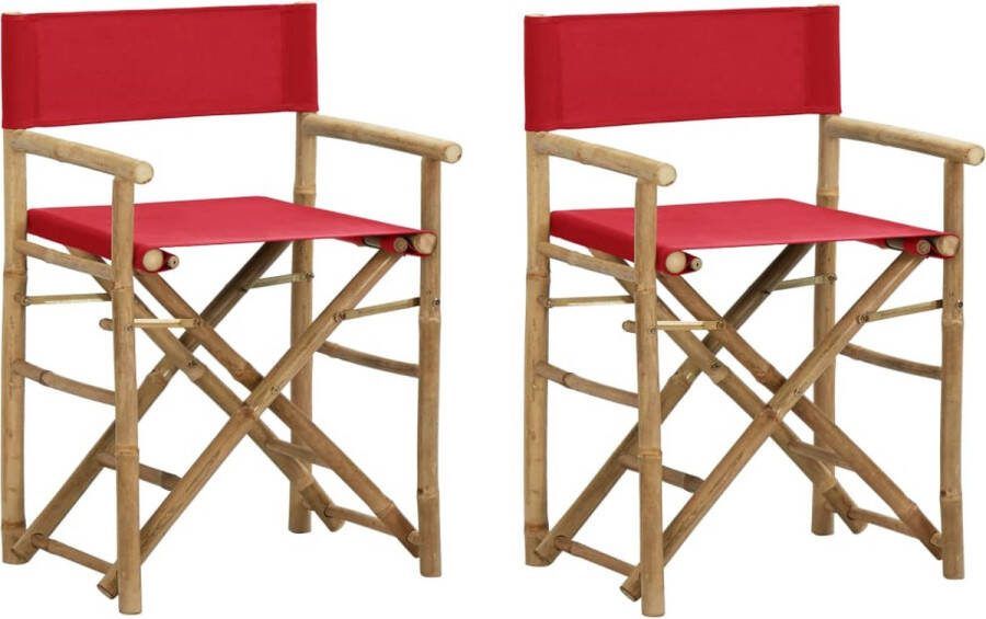 The Living Store Regisseursstoel Bamboe Rood 60 x 45 x 88 cm Inklapbaar Set van 2