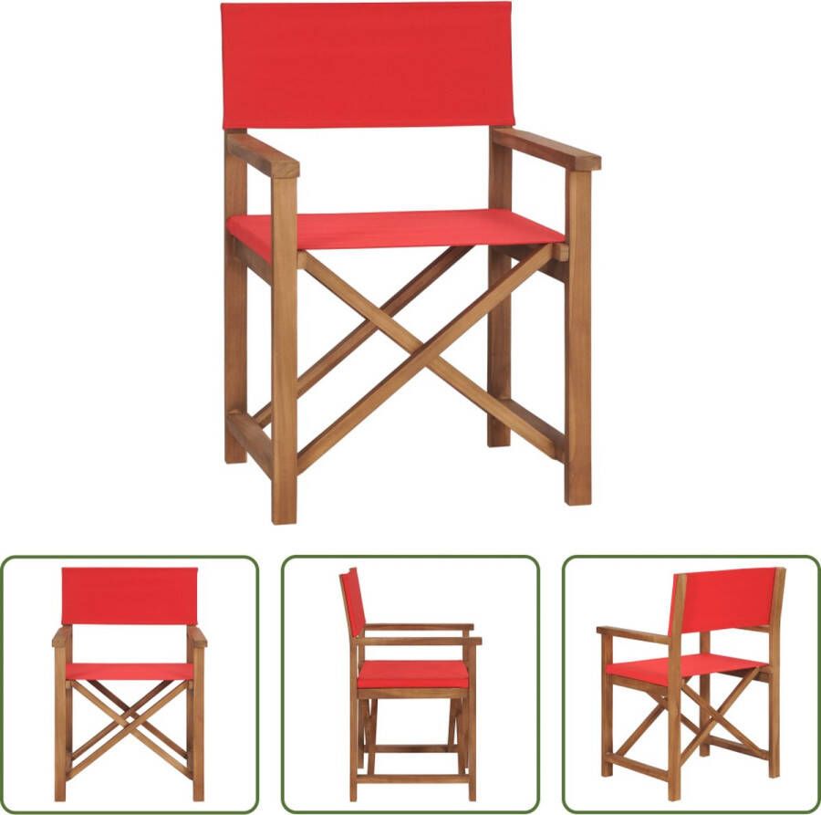 The Living Store Regisseursstoel Teak Tuinmeubel 57.5 x 54.5 x 85 cm Rood