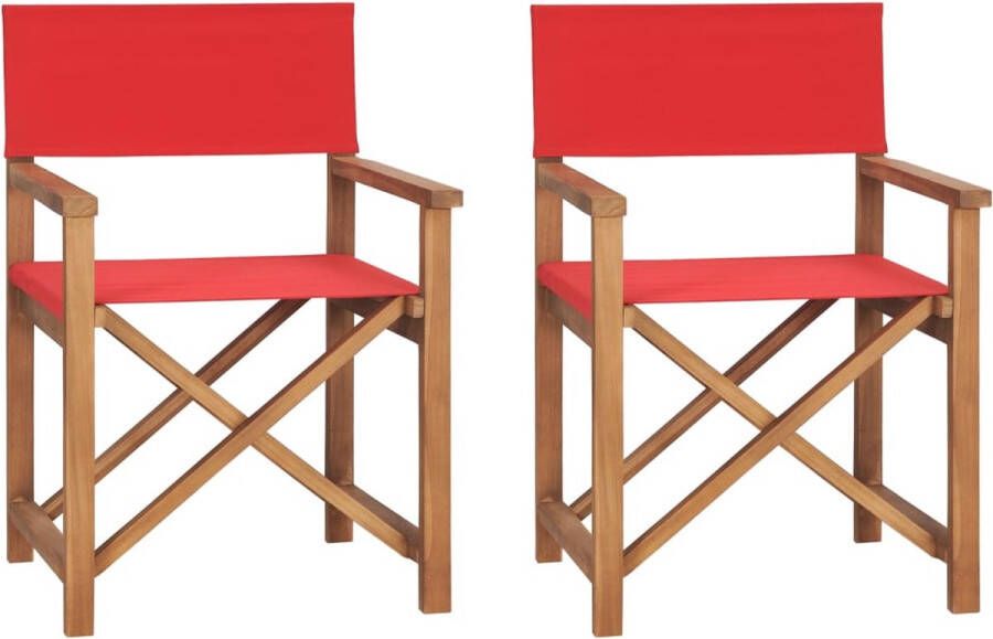 The Living Store Regisseursstoelen Massief teakhout Inklapbaar Rood 57.5 x 54.5 x 85 cm Levering bevat 2 stoelen