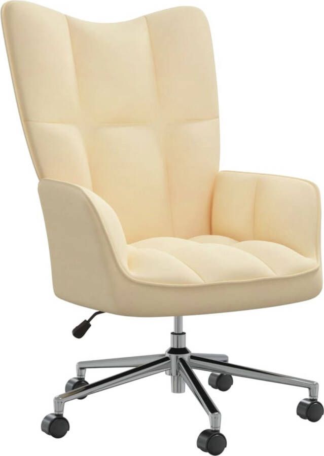 The Living Store Relaxstoel Blokpatroon Fluweel 61.5 x 69 cm Crèmewit