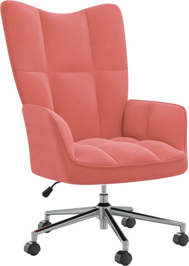 The Living Store Relaxstoel chique en elegant bureaustoel Afmeting- 61.5 x 69 x (94.5 102) cm Kleur- roze Materiaal- fluweel en staal