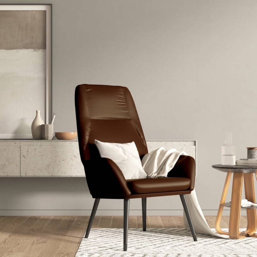 The Living Store Relaxstoel Bruin Kunstleer Metalen frame Optimaal zitcomfort