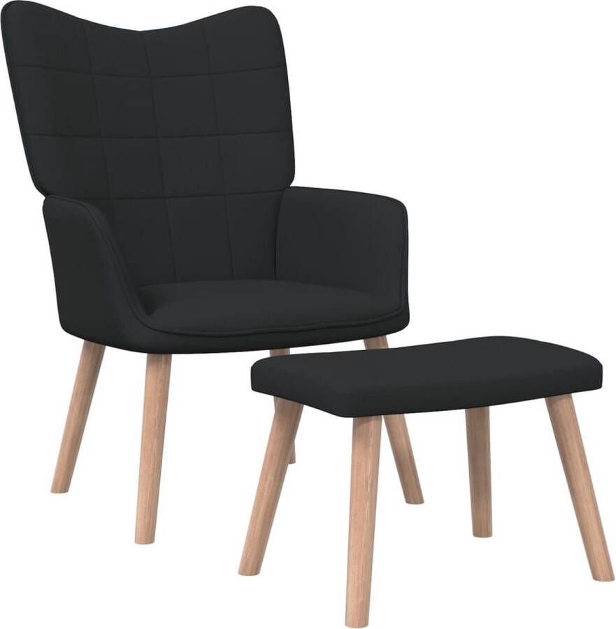 The Living Store Relaxstoel met voetenbank stof zwart Fauteuil