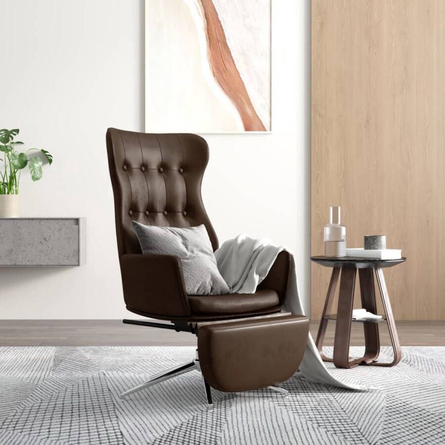 The Living Store Relaxstoel met voetensteun glanzend kunstleer bruin Fauteuil