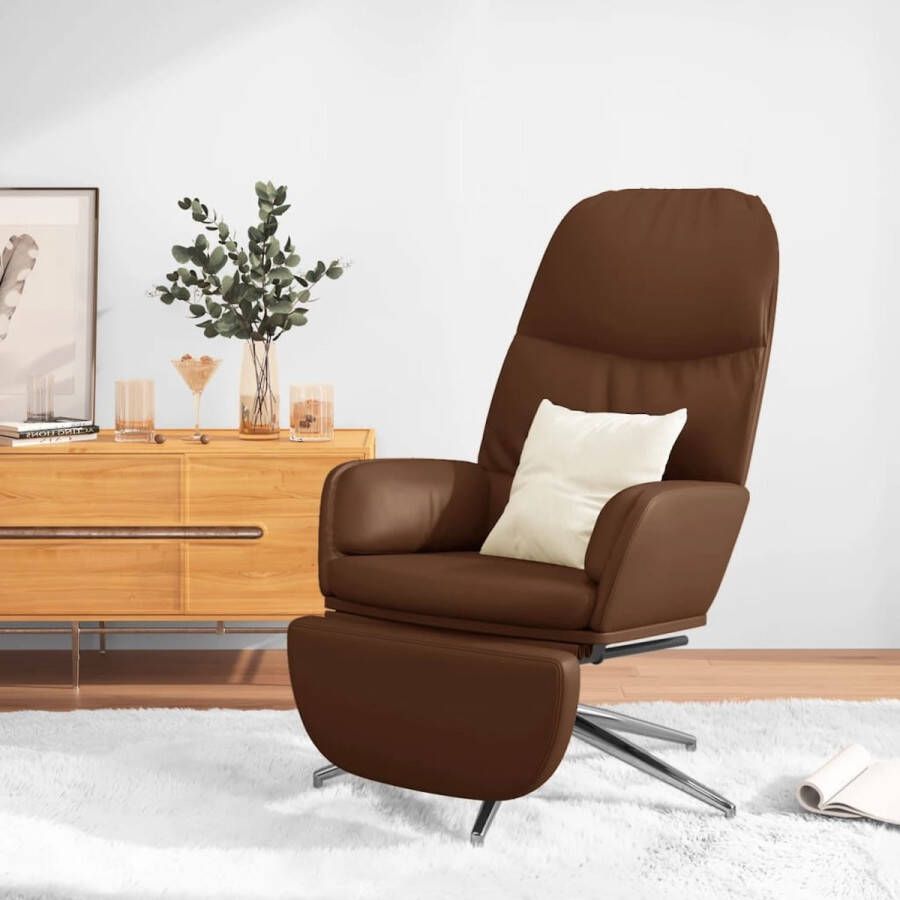 The Living Store Relaxstoel met voetensteun kunstleer glanzend bruin Fauteuil